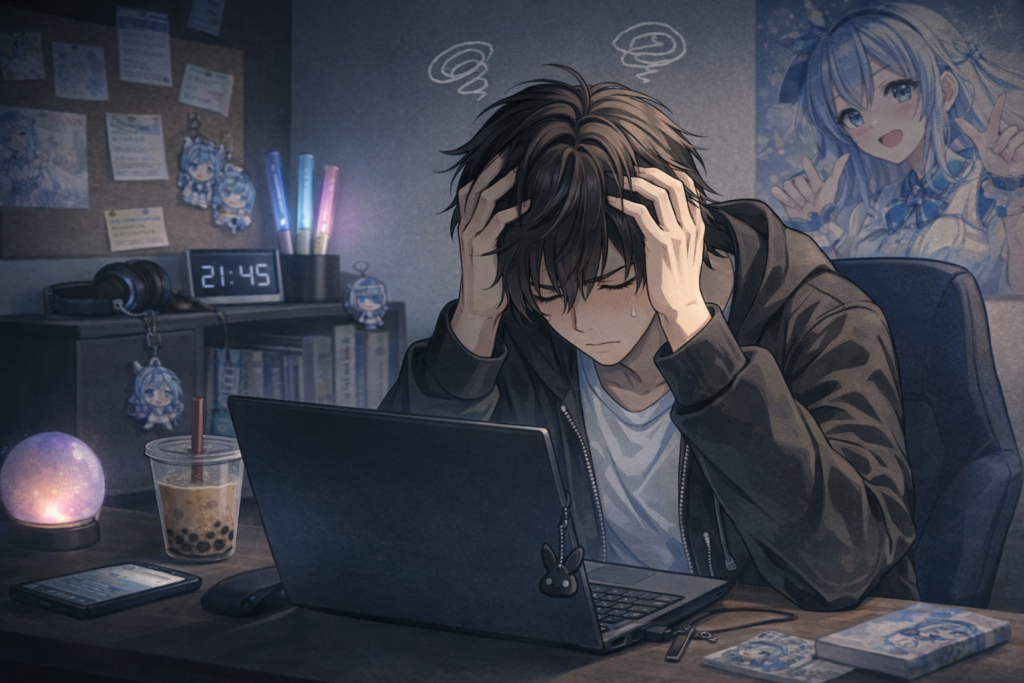 頭を抱える男性ファンのイラスト